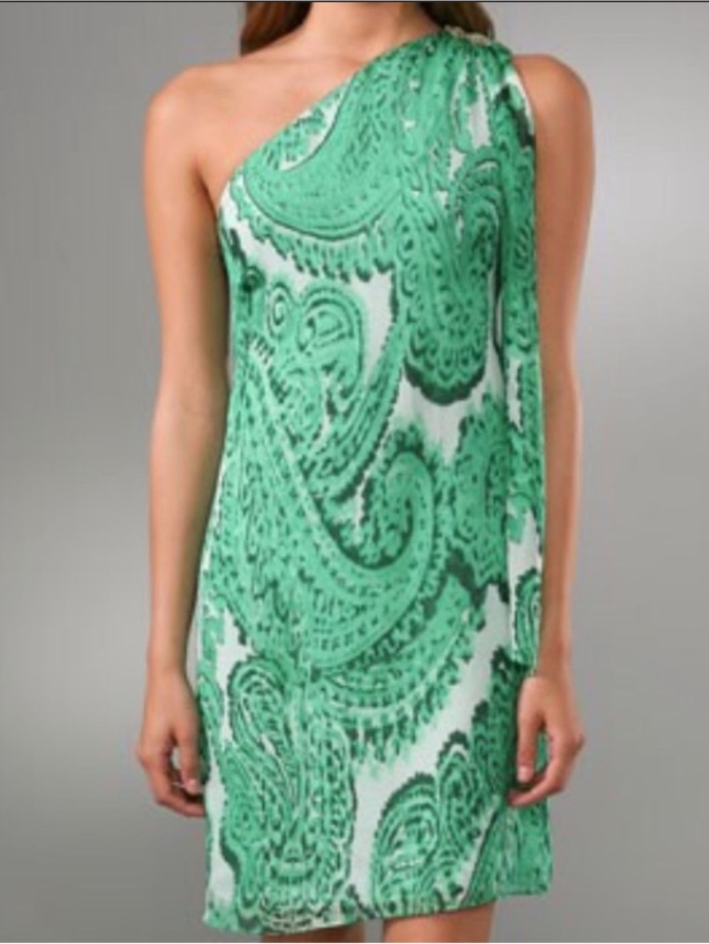 Milly One-Shoulder Green Paisley Silk Dress Size 0